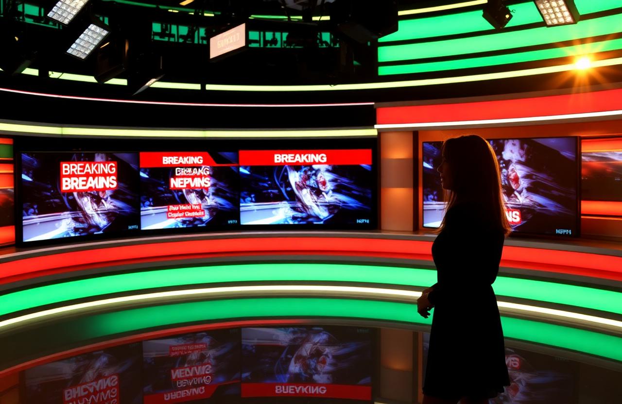 TV-Studio mit Breaking-News-Grafiken